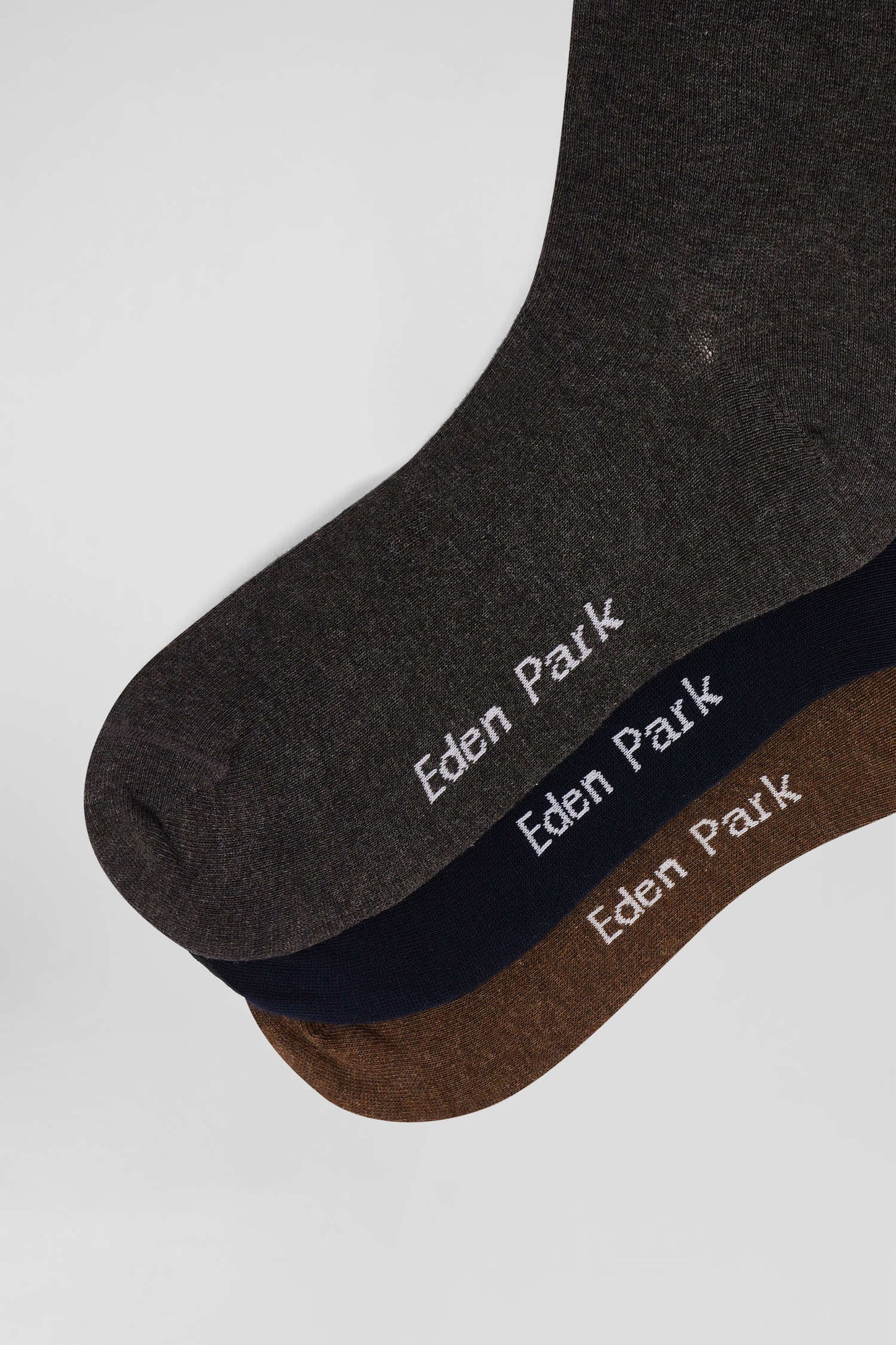 Set of 3 pairs of brown stretch cotton socks with striped details