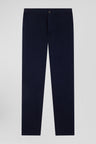 Regular navy blue chino trousers in stretch cotton gabardine