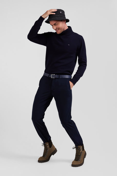 Regular navy blue chino trousers in stretch cotton gabardine - Image 3