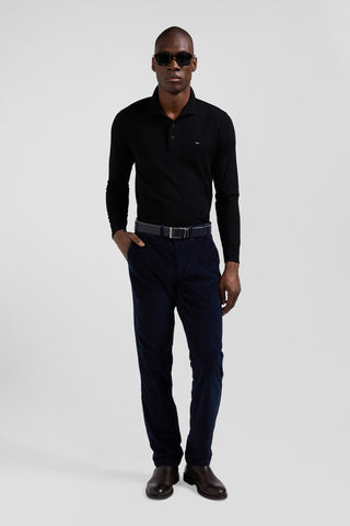 Regular navy blue stretch cotton velvet chino trousers