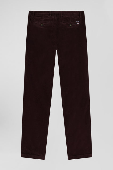 Regular burgundy stretch cotton velvet chino trousers - Image 2