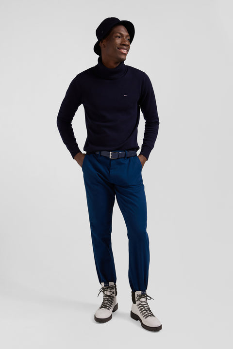 Regular blue stretch cotton piqué and modal chino trousers - Image 3