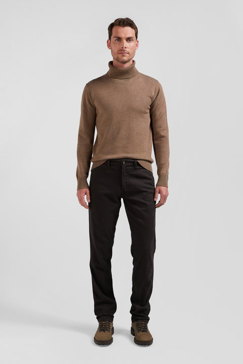 Regular brown stretch cotton piqué and modal chino trousers - Image 1