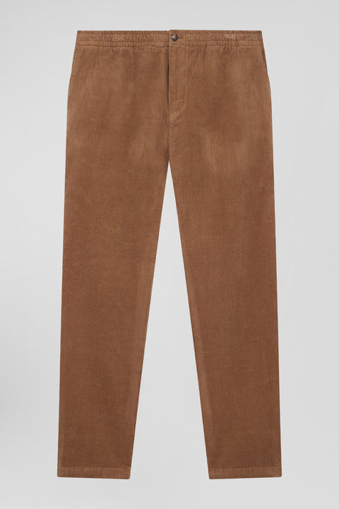 Elasticated-waist pants in hazelnut stretch cotton, Modern cut - Image 2
