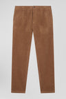 Elasticated-waist pants in hazelnut stretch cotton, Modern cut