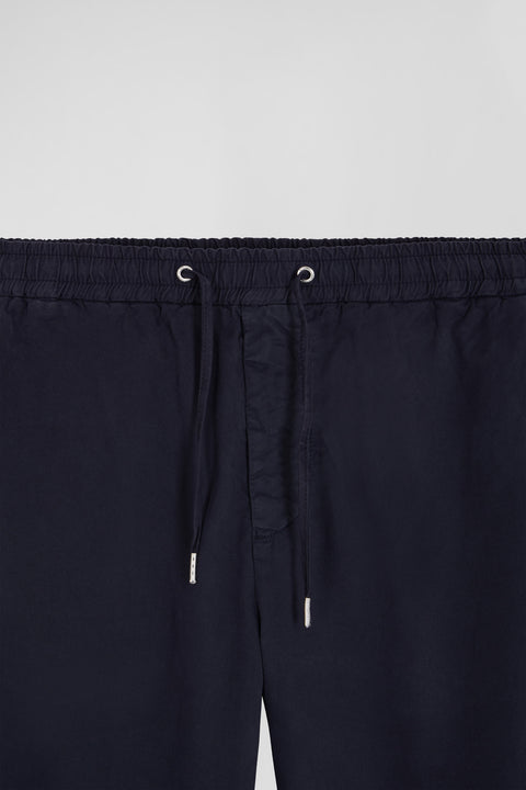 Modern navy blue stretch cotton elastic waist trousers - Image 3