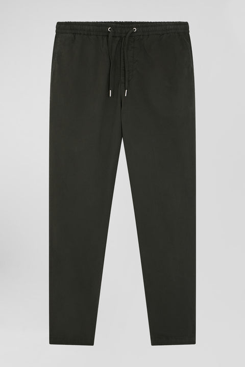 Elastic waistband pants in khaki stretch cotton, Modern cut - Image 1