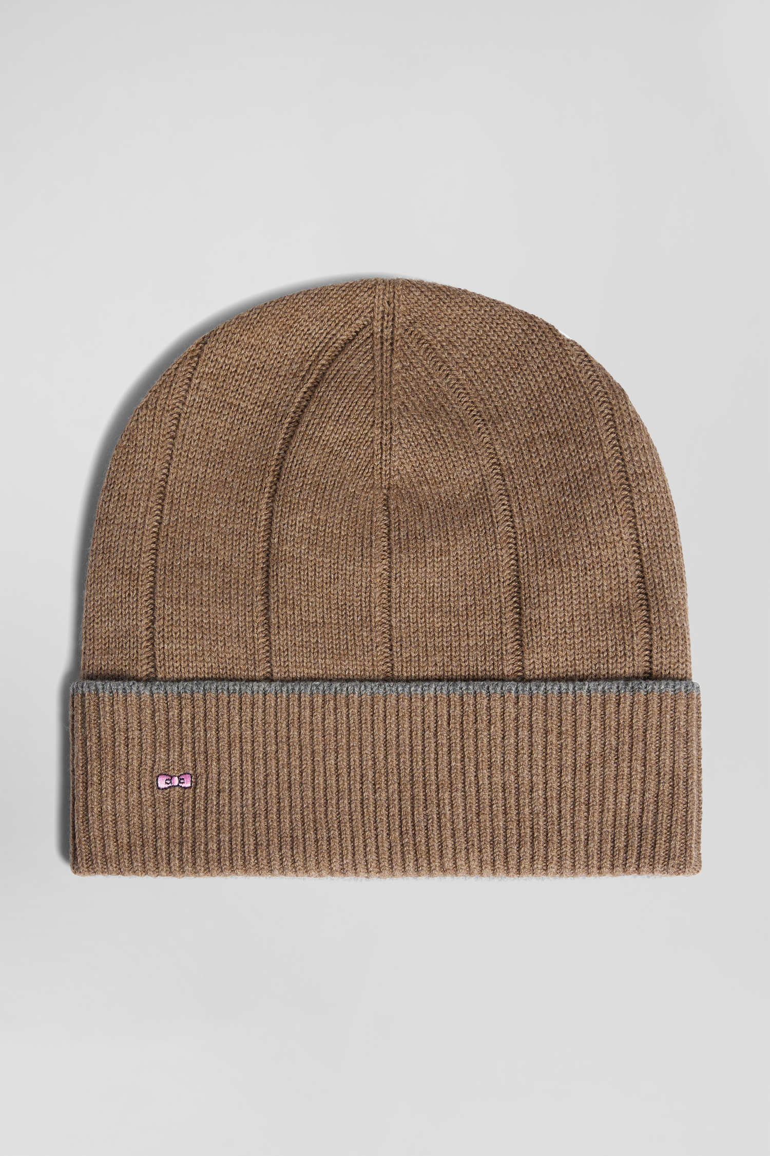 Bonnet en coton et cachemire marron lisere contraste
