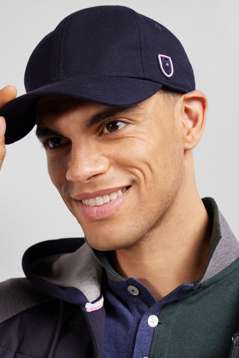 Navy blue cap with rubber badge and tricolour trim - Image 2