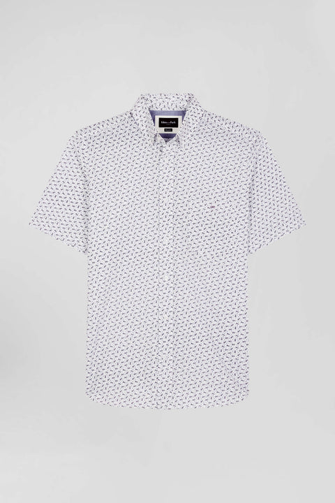 Regular ecru cotton short-sleeved shirt with microprint - Image 2