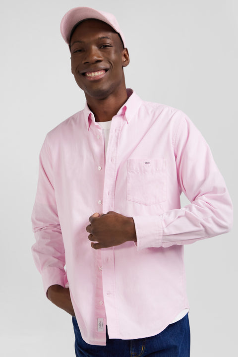 Plain pink corduroy shirt with button-down collar and regular-fit breast pocket - Image 3
