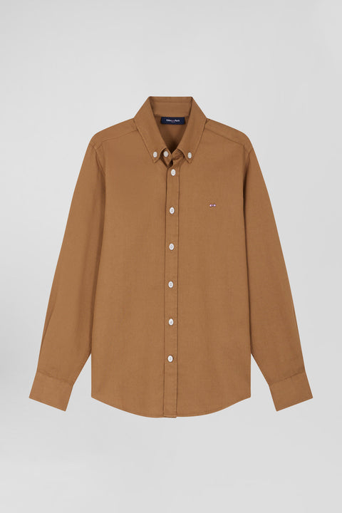 Plain hazelnut cotton oxford shirt Regular fit - Image 2