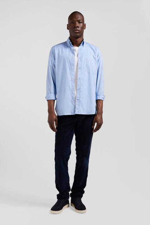 Regular sky blue cotton poplin shirt with button-down collar and printed elbow patches - Image 1