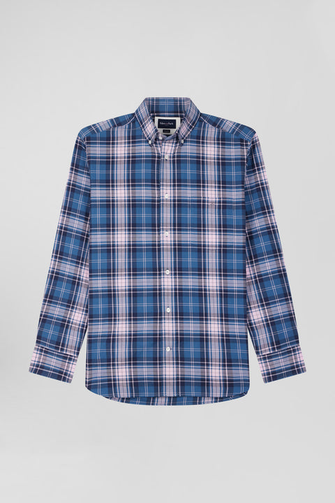 Regular blue and pink checked cotton shirt - Image 2