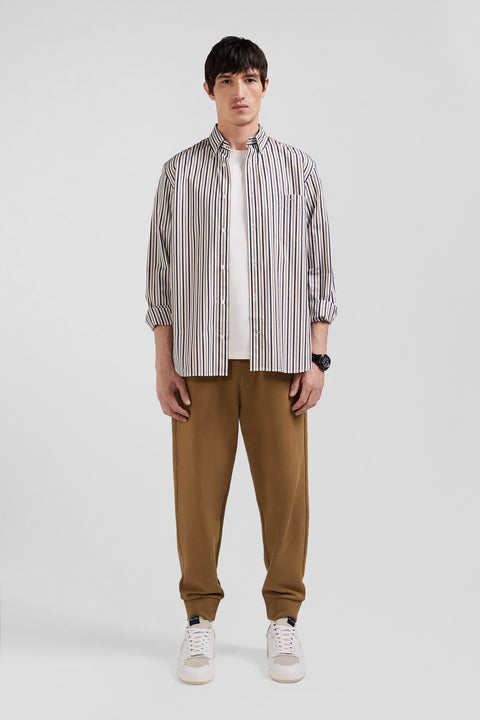 Regular greige striped cotton poplin shirt - Image 1