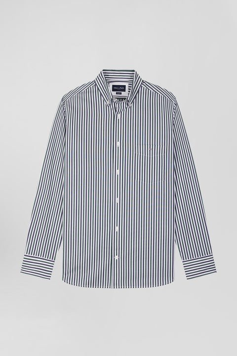 Green striped cotton poplin shirt Regular fit - Image 2