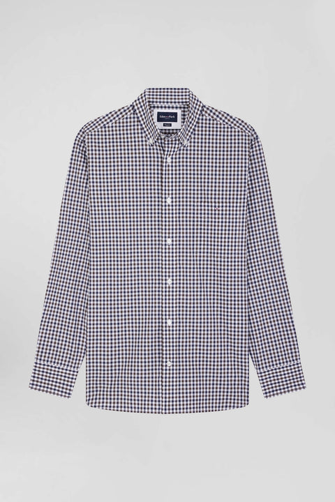 Chemise en popeline de coton marine à carreaux bicolore coupe Regular - Image 2