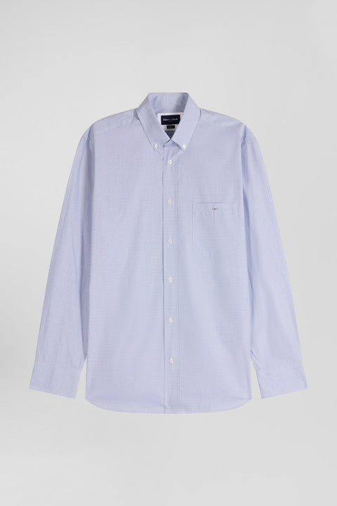 Regular sky blue cotton shirt with micro checks - Image 2