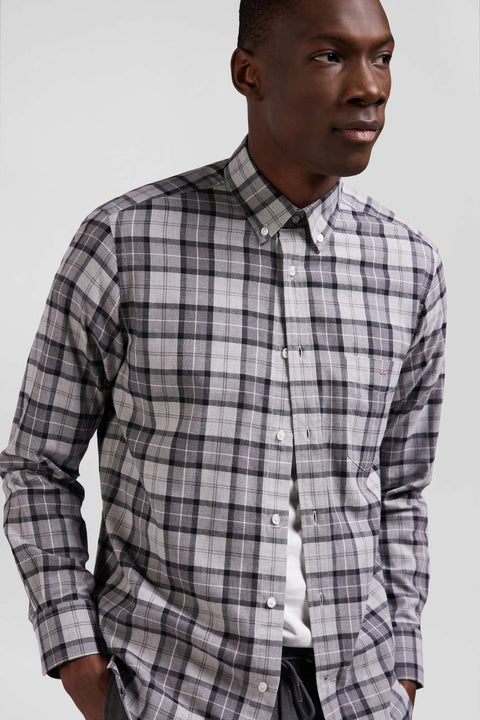 Regular grey checked cotton twill shirt - Image 3