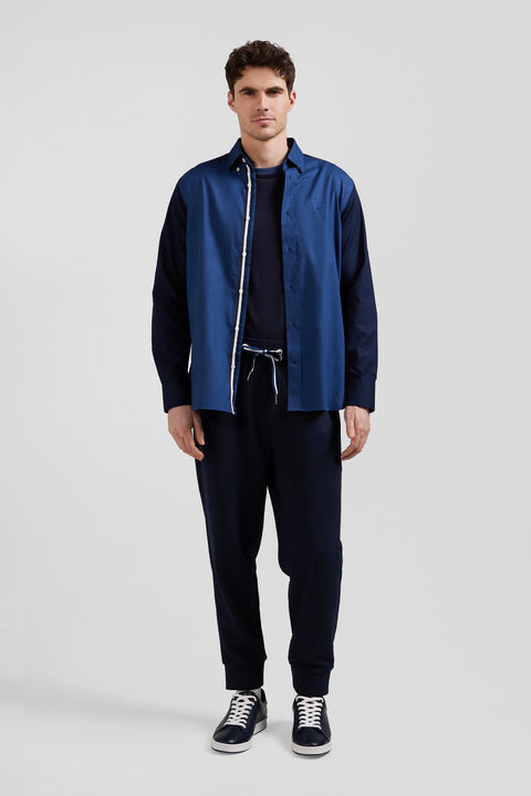 Regular camel pinpoint cotton bicolour shirt with back embroidery - Image 1