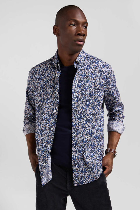 Chemise en popeline de coton Pima bleu marine microimprimé floral coupe Regular - Image 3