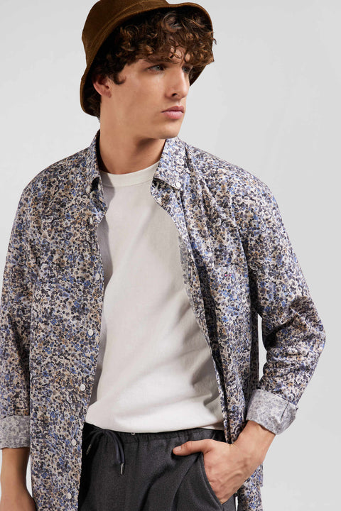 Regular ecru cotton poplin shirt with micro floral print - Image 3