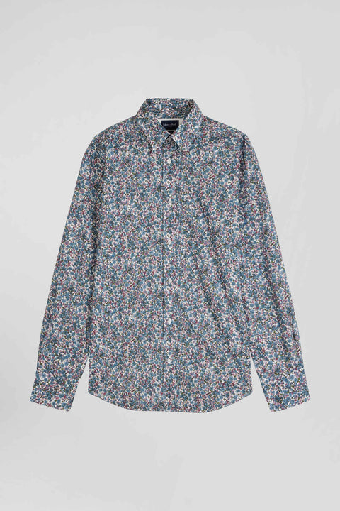Regular blue floral print cotton poplin shirt - Image 2