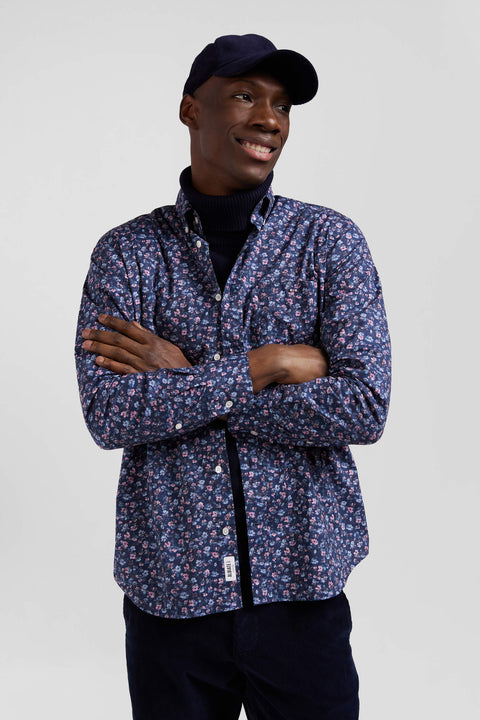 Dark blue microprint cotton shirt Regular fit - Image 3