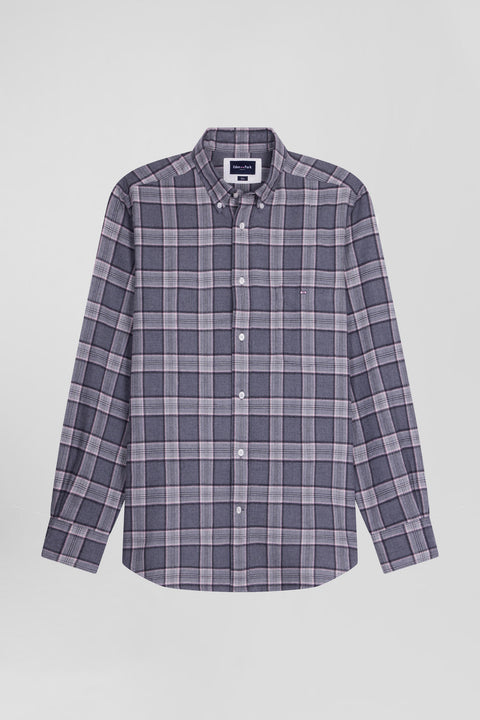 Regular grey checked cotton shirt - Image 1