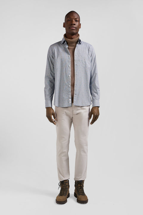 Light blue micro-motif cotton shirt Slim fit - Image 1