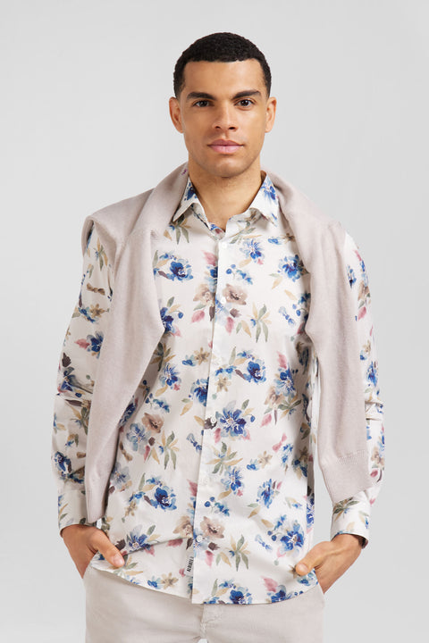 Chemise en coton à imprimé floral écru coupe Slim - Image 3