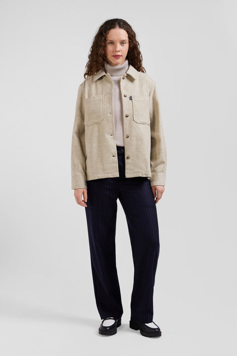 Relax beige mixed cotton overshirt with patch pockets - Image 1