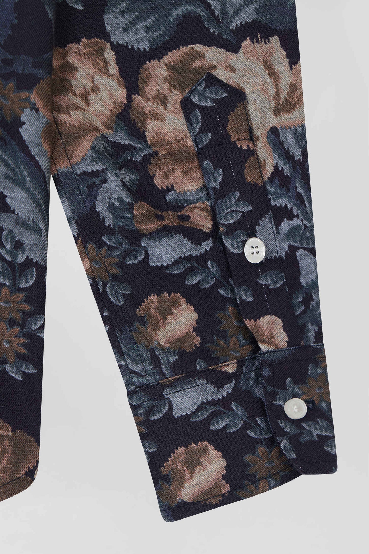 Relax navy blue floral print cotton flannel shirt