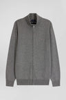 Cardigan zippé en laine et coton uni gris