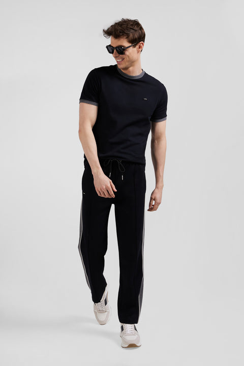 Pantalon jogging en coton mélangé noir coupe Regular passepoil jambes - Image 3