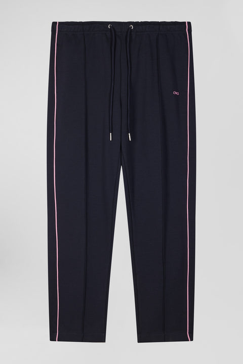 Pantalon jogging en coton mélangé bleu marine coupe Regular passepoil rose - Image 2