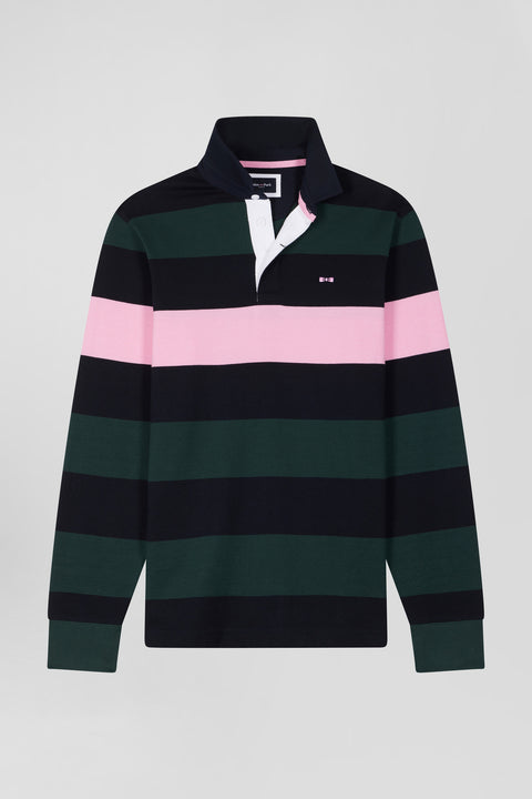 Regular green long-sleeved striped cotton rugby shirt - Image 2