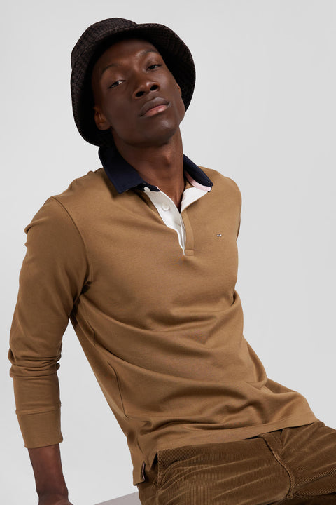 Long-sleeved jersey in hazelnut Pima cotton, regular fit - Image 3