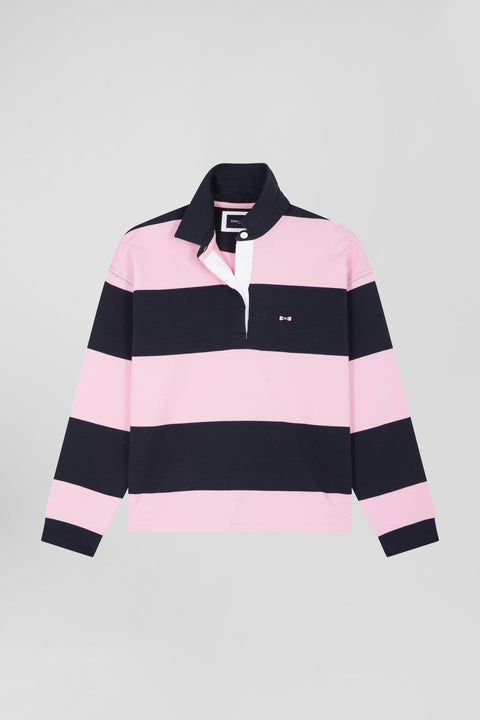 Maillot manches longues cerclé en coton marine et rose coupe Relaxed - Image 2