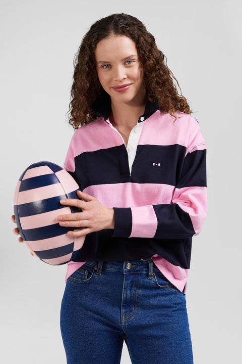 Maillot manches longues cerclé en coton marine et rose coupe Relaxed - Image 3