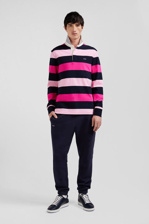 Regular pink striped long-sleeved cotton rugby shirt - Image 1