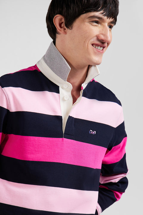 Regular pink striped long-sleeved cotton rugby shirt - Image 3
