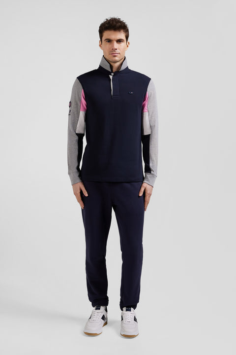 Regular navy blue XV de France long-sleeved cotton rugby shirt - Image 1