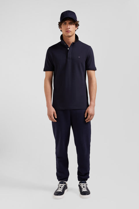 Slim navy blue short-sleeved cotton piqué polo shirt - Image 1