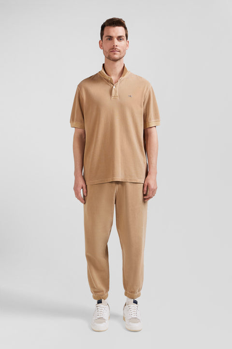 Unisex short-sleeve polo shirt in overdyed hazelnut cotton pique Oversized cut - Image 1