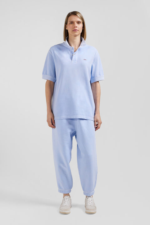 Oversized sky blue unisex short-sleeved cotton piqué polo shirt - Image 2