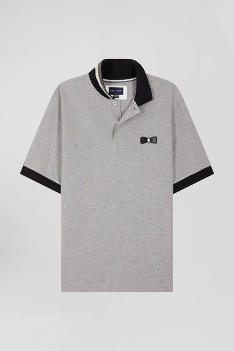 Oversize black short-sleeved cotton piqué polo shirt with tricolor details - Image 2