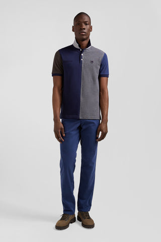 Regular grey colorblock short-sleeved cotton piqué polo shirt