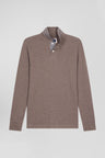 Long-sleeved brown cotton piqué polo shirt