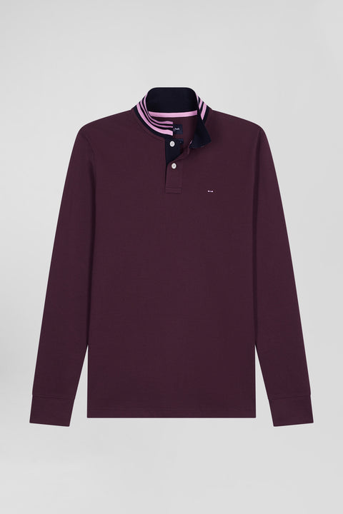 Polo manches longues en piqué coton bordeaux coupe Regular - Image 2